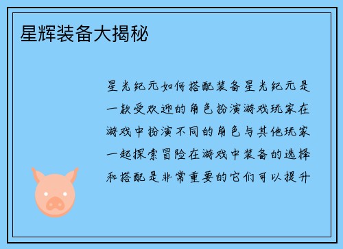 星辉装备大揭秘